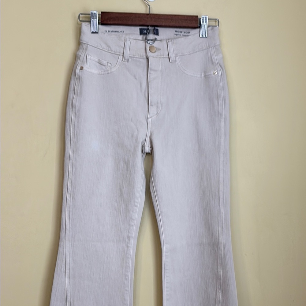 DL1961 Bridget Instasculpt High Rise Bootcut Hem Split Jeans Ecru Size 26 - Picture 4 of 17